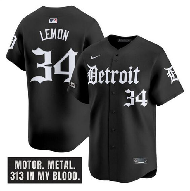 Personalized Men’s Detroit Tigers #34 Chet Lemon Black Motor Gothic Edition Premier Limited Stitched Baseball Jersey