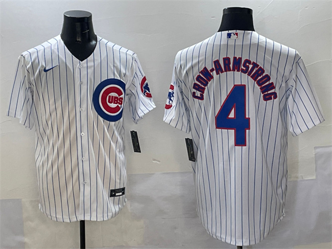 Personalized Men’s Chicago Cubs #4 Pete Crow-Armstrong White Cool Base Stitched Baseball Jersey