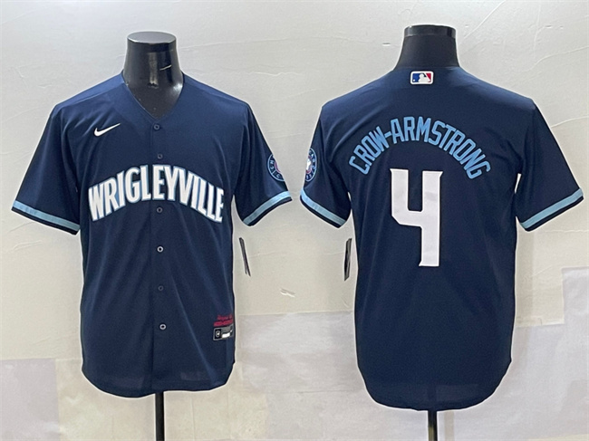Personalized Men’s Chicago Cubs #4 Pete Crow-Armstrong Navy City Connect Stitched Baseball Jersey