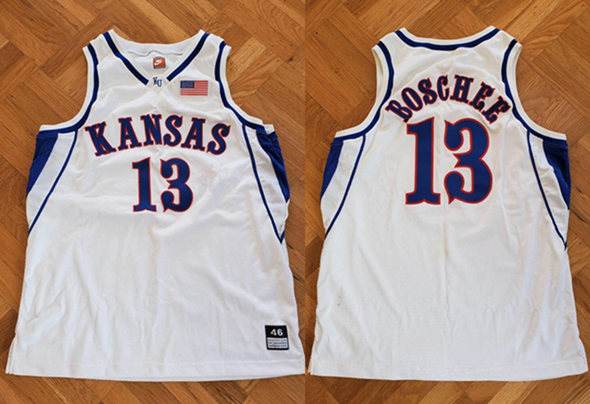 Personalized Men’s Kansas Jayhawks #13 Jeff Boschee White Stitched Basketball Jersey