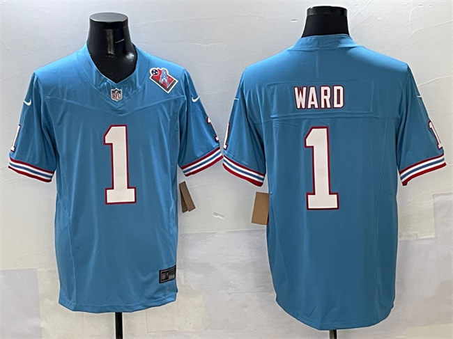 Personalized Men’s Tennessee Titans #1 Cameron Ward Blue 2025 Draft F.U.S.E. 1997 Throwback Patch Limited Stitched Football Jersey