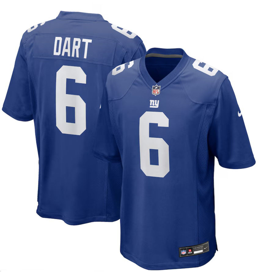 Personalized Men’s #6 Jaxson Dart Royal New York Giants 2025 NFL Draft First Round Pick Game Jersey