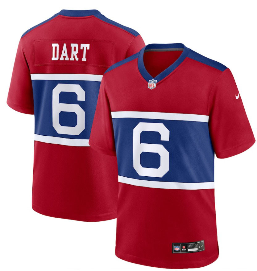 Personalized Men’s #6 Jaxson Dart Red New York Giants Alternate Century Red Game Jersey