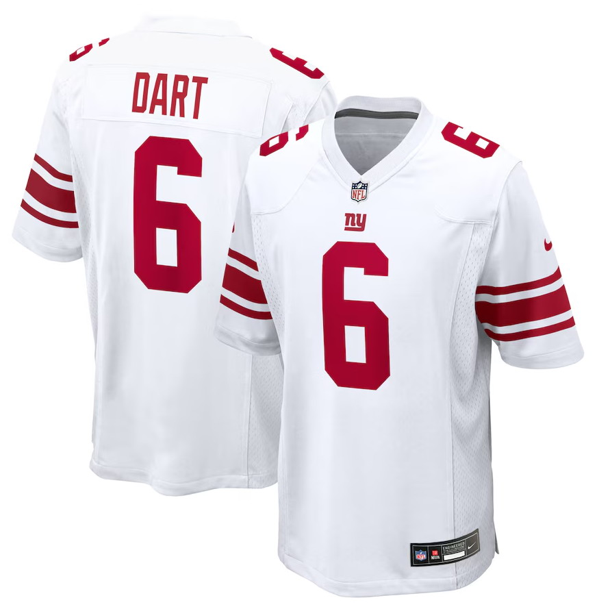 Personalized Men’s #6 Jaxson Dart White New York Giants Game Jersey