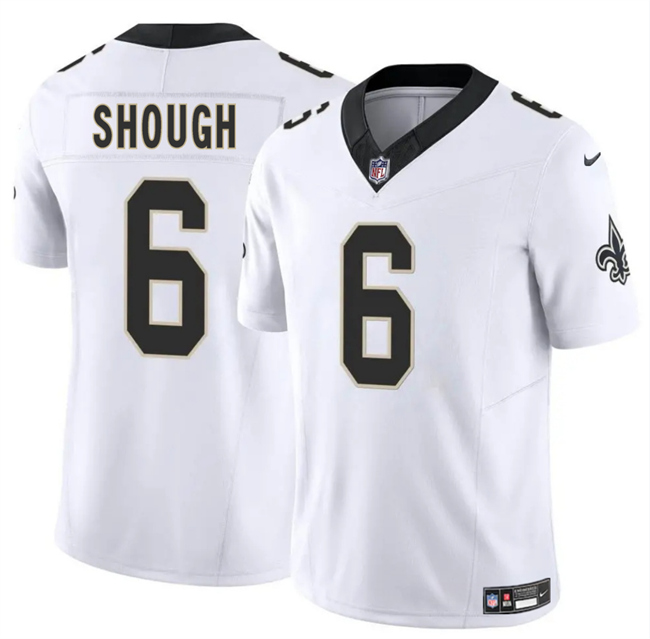 Personalized Men’s New Orleans Saints #6 Tyler Shough White 2025 Draft F.U.S.E Limited Stitched Football Jersey