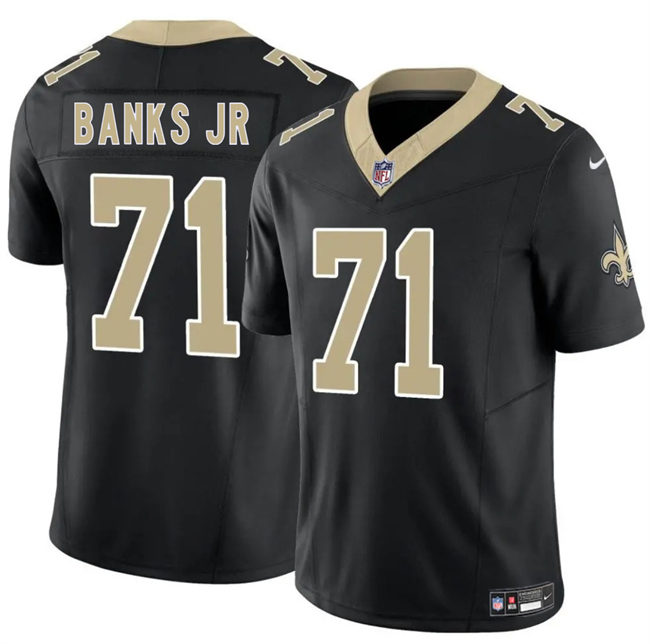 Personalized Men’s New Orleans Saints #71 Kelvin Banks Jr Black 2025 Draft F.U.S.E Limited Stitched Football Jersey