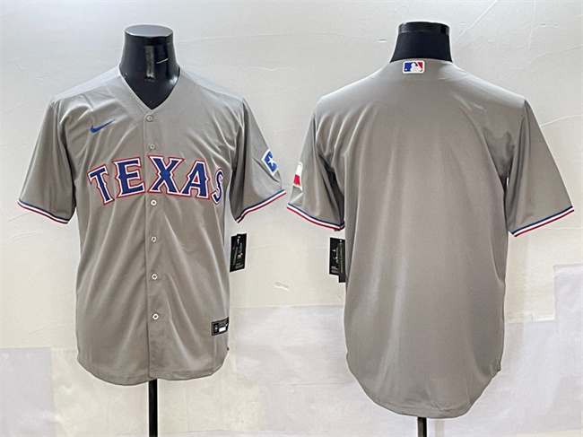 Personalized Men’s Texas Rangers Blank Grey With Patch Cool Base Stitched Baseball Jersey