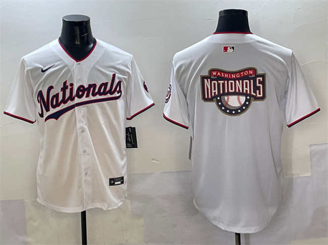 Personalized Men’s Washington Nationals Team Big Logo White Limited Stitched Baseball Jersey
