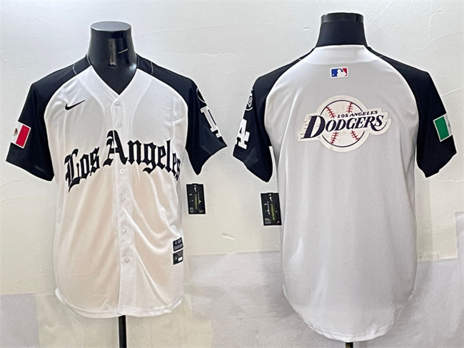 Personalized Men’s Los Angeles Dodgers Team Big Logo White Black Mexico 2025 LA Gothic Style With Fernando Patch Premier Limited Stitched Baseball Jersey 2