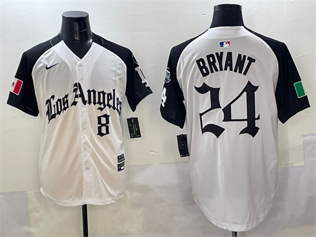 Personalized Men’s Los Angeles Dodgers Front #8 Back #24 Kobe Bryant White Black Mexico 2025 LA Gothic Style With Fernando Patch Premier Limited Stitched Baseball Jersey