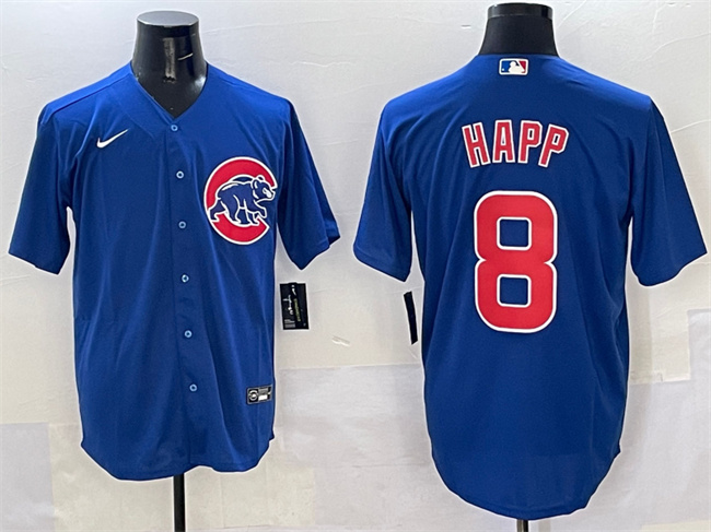 Personalized Men’s Chicago Cubs #8 Ian Happ Royal Cool Base Stitched Baseball Jersey