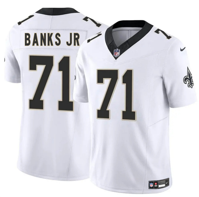 Personalized Men’s New Orleans Saints #71 Kelvin Banks Jr White 2025 Draft F.U.S.E Limited Stitched Football Jersey