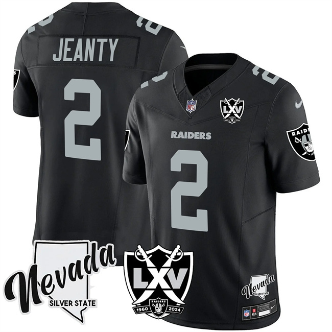 Personalized Men’s Las Vegas Raiders #2 Ashton Jeanty Black 2025 Draft F.U.S.E. With Nevada Silver Stat Patch And 65th Anniversary Patch Stitched Football Jersey