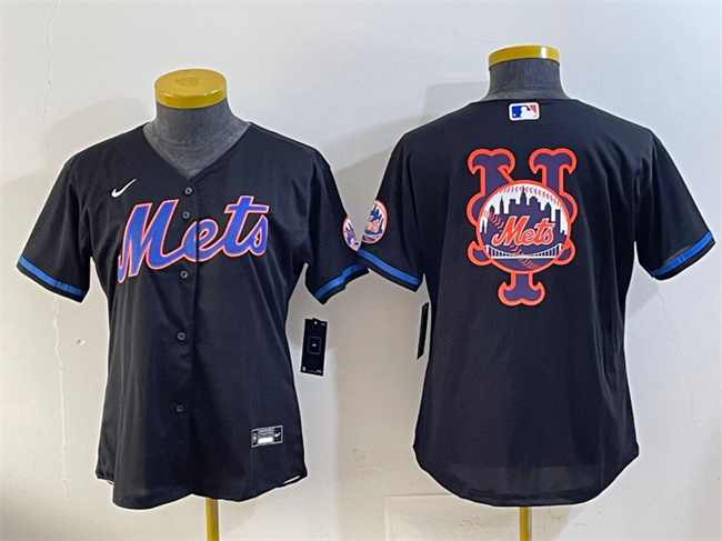 Personalized Youth New York Mets Team Big Logo Black Cool Base Stitched Baseball Jersey