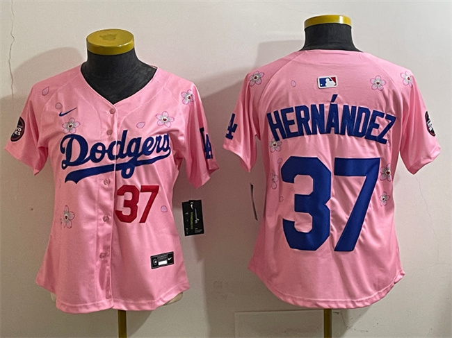 Personalized Youth Los Angeles Dodgers #37 Teoscar Hernandez Pink 2025 Tokyo Series Limited Stitched Baseball Jersey