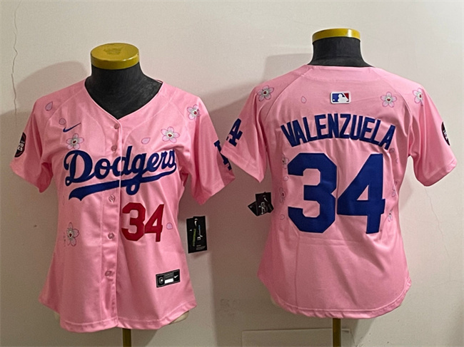 Personalized Youth Los Angeles Dodgers #34 Fernando Valenzuela Pink 2025 Tokyo Series Limited Stitched Baseball Jersey