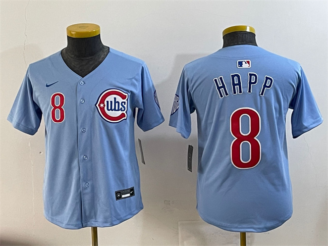 Personalized Youth Chicago Cubs #8 Ian Happ Blue 2024 25 2nd Alternate Limited Stitched Baseball Jersey