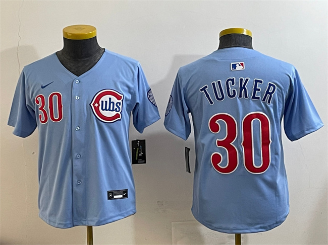 Personalized Youth Chicago Cubs #30 Kyle Tucker Blue 2024 25 2nd Alternate Limited Stitched Baseball Jersey