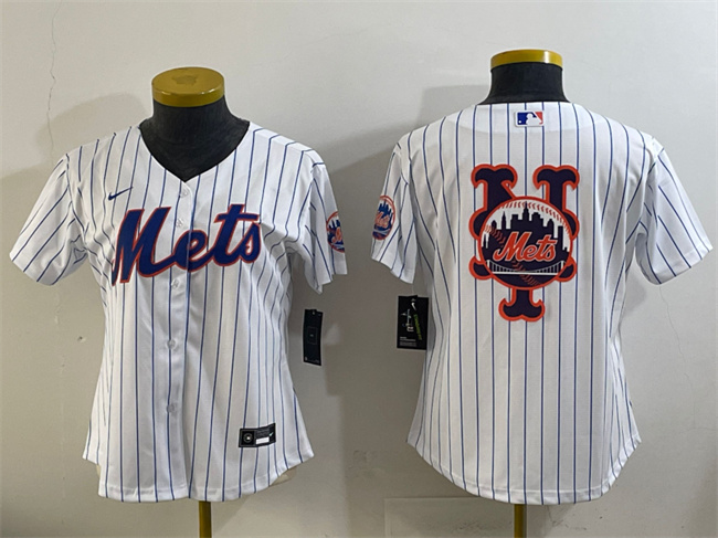 Personalized Women’s New York Mets Team Big Logo White Cool Base Stitched Baseball Jersey(Run Small)