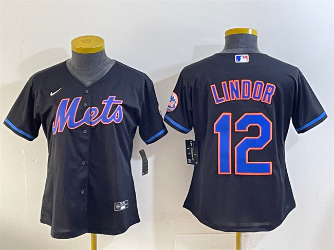 Personalized Women’s New York Mets #12 Francisco Lindor Black Cool Base Stitched Baseball Jersey(Run Small)