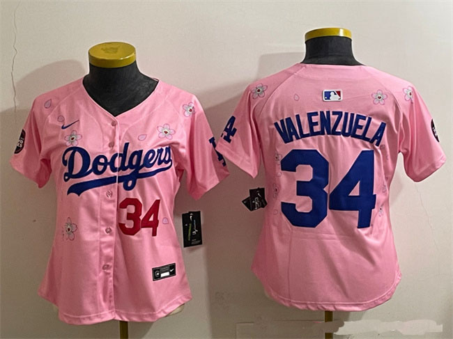 Personalized Women’s Los Angeles Dodgers #34 Fernando Valenzuela Pink 2025 Tokyo Series Limited Stitched Baseball Jersey(Run Small)