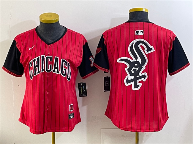 Personalized Women’s Chicago White Sox Team Big Logo Red Black 2025 City Connect Limited Stitched Baseball Jersey(Run Small) 001