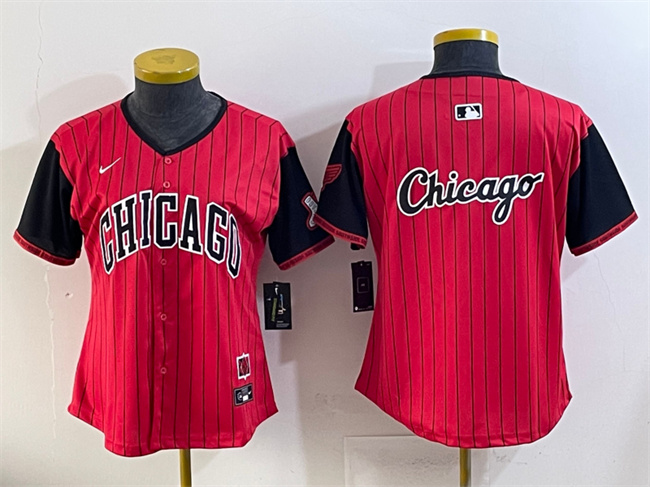 Personalized Women’s Chicago White Sox Team Big Logo Red Black 2025 City Connect Limited Stitched Baseball Jersey(Run Small) 002