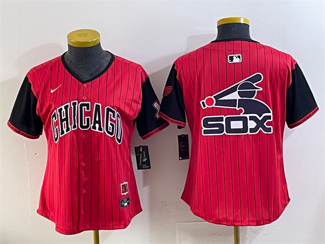 Personalized Women’s Chicago White Sox Team Big Logo Red Black 2025 City Connect Limited Stitched Baseball Jersey(Run Small) 003