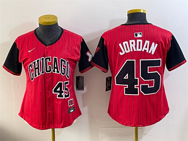 Personalized Women’s Chicago White Sox #45 Michael Jordan Red Black 2025 City Connect Limited Stitched Baseball Jersey(Run Small)