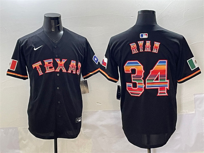 Personalized Men’s Texas Rangers #34 Nolan Ryan Black Mexico Limited Stitched Baseball Jersey