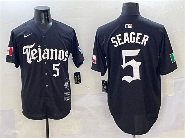 Personalized Men’s Texas Rangers #5 Corey Seager Black Mexico 2025 Premier Limited Stitched Baseball Jersey