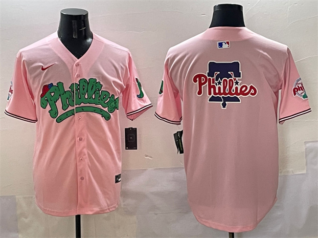 Personalized Men’s Philadelphia Phillies Team Big Logo Pink Phanatic Limited Stitched Jersey