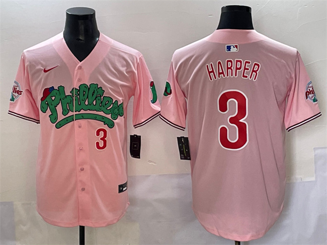 Personalized Men’s Philadelphia Phillies #3 Bryce Harper Pink Phanatic Limited Stitched Jersey