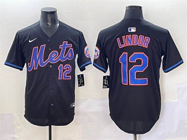 Personalized Men’s New York Mets #12 Francisco Lindor Black Alternate Limited Stitched Baseball Jersey