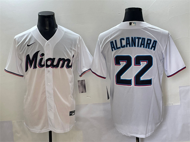 Personalized Men’s Miami Marlins #22 Sandy Alcantara White Cool Base Stitched Jersey