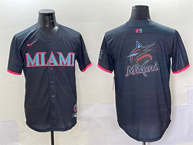 Personalized Men’s Miami Marlins Team Big Logo Black 2025 City Connect Limited Stitched Baseball Jersey