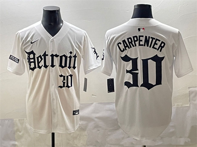 Personalized Men’s Detroit Tigers #30 Kerry Carpenter White ‘Motor Gothic Edition’ Premier Limited Stitched Baseball Jersey