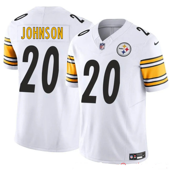 Personalized Men’s Pittsburgh Steelers #20 Kaleb Johnson White 2025 Draft F.U.S.E. Limited Stitched Football Jersey