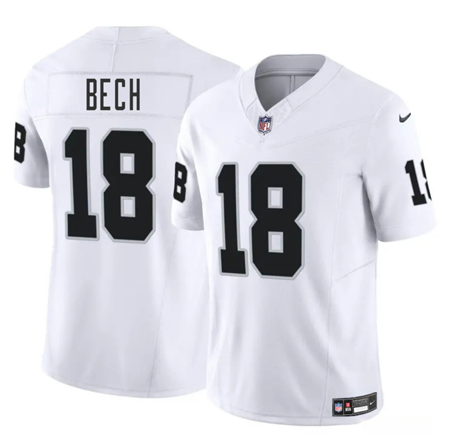Personalized Men’s Las Vegas Raiders #18 Jack Bech White 2025 Draft F.U.S.E. Untouchable Limited Stitched Football Jersey