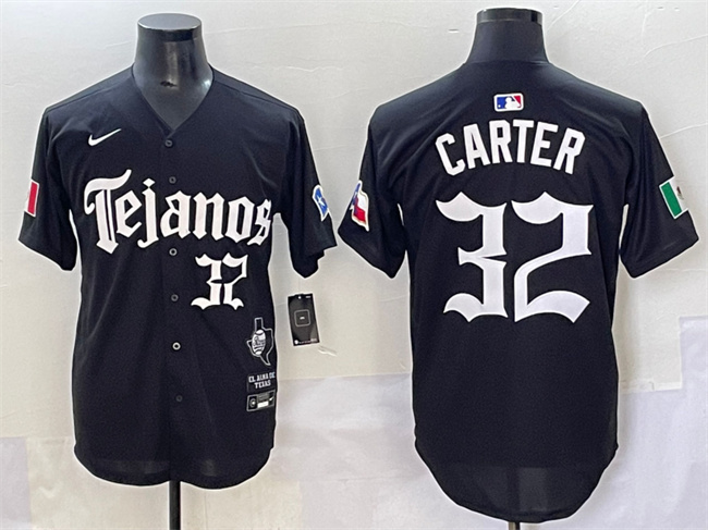Personalized Men’s Texas Rangers #32 Evan Carter Black Mexico 2025 Premier Limited Stitched Baseball Jersey