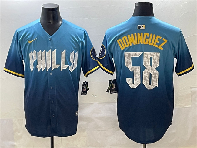 Personalized Men’s Philadelphia Phillies #58 Seranthony Dominguez Blue 2024 City Connect Limited Stitched Jersey