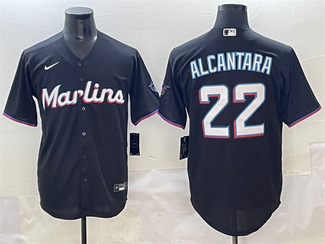 Personalized Men’s Miami Marlins #22 Sandy Alcantara Black Cool Base Stitched Jersey