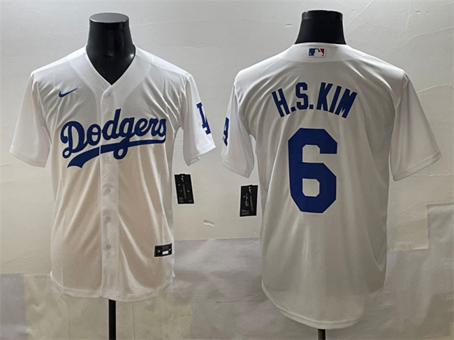 Personalized Men’s Los Angeles Dodgers #6 H.S.Kim White Cool Base Stitched Baseball Jersey