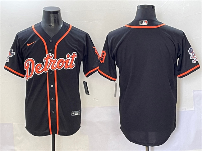 Personalized Men’s Detroit Tigers Blank Black With Patch Cool Base Stitched Baseball Jersey