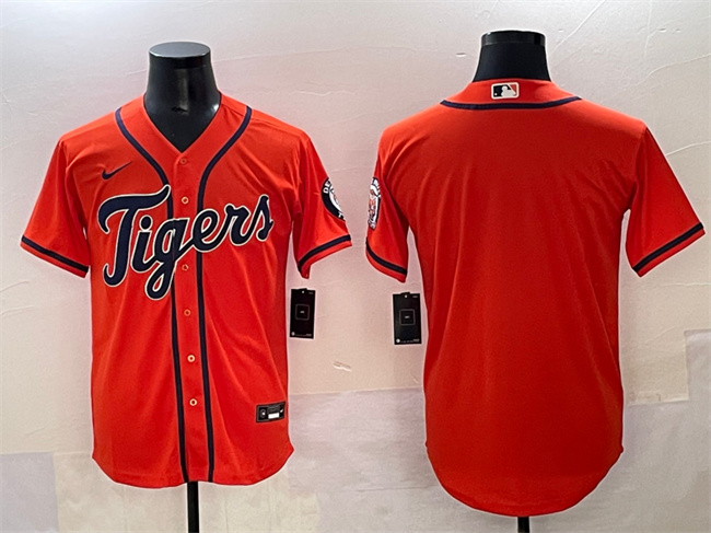 Personalized Men’s Detroit Tigers Blank Orange With Patch Cool Base Stitched Baseball Jersey
