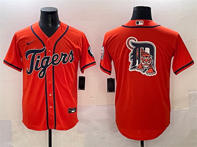 Personalized Men’s Detroit Tigers Team Big Logo Orange With Patch Cool Base Stitched Baseball Jersey