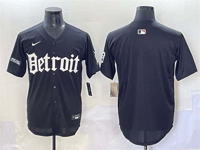 Personalized Men’s Detroit Tigers Blank Black ‘Motor Gothic Edition’ Premier Limited Stitched Baseball Jersey