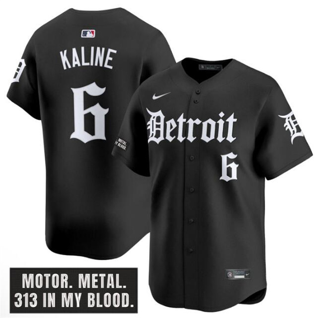 Personalized Men’s Detroit Tigers #6 Al Kaline Black ‘Motor Gothic Edition’ Premier Limited Stitched Baseball Jersey