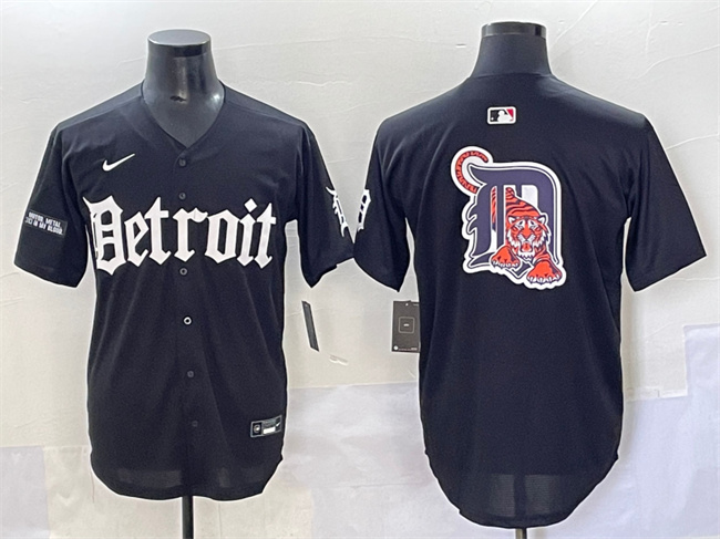Personalized Men’s Detroit Tigers Team Big Logo Black ‘Motor Gothic Edition’ Premier Limited Stitched Baseball Jersey