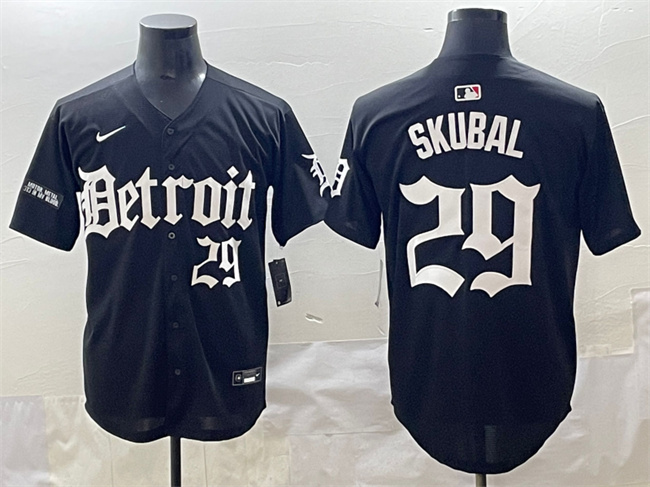 Personalized Men’s Detroit Tigers #29 Tarik Skubal Black ‘Motor Gothic Edition’ Premier Limited Stitched Baseball Jersey